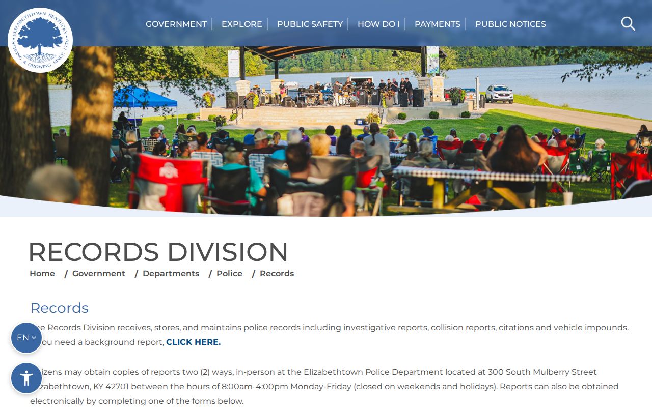 Hardin County Elizabethtown criminal records request page