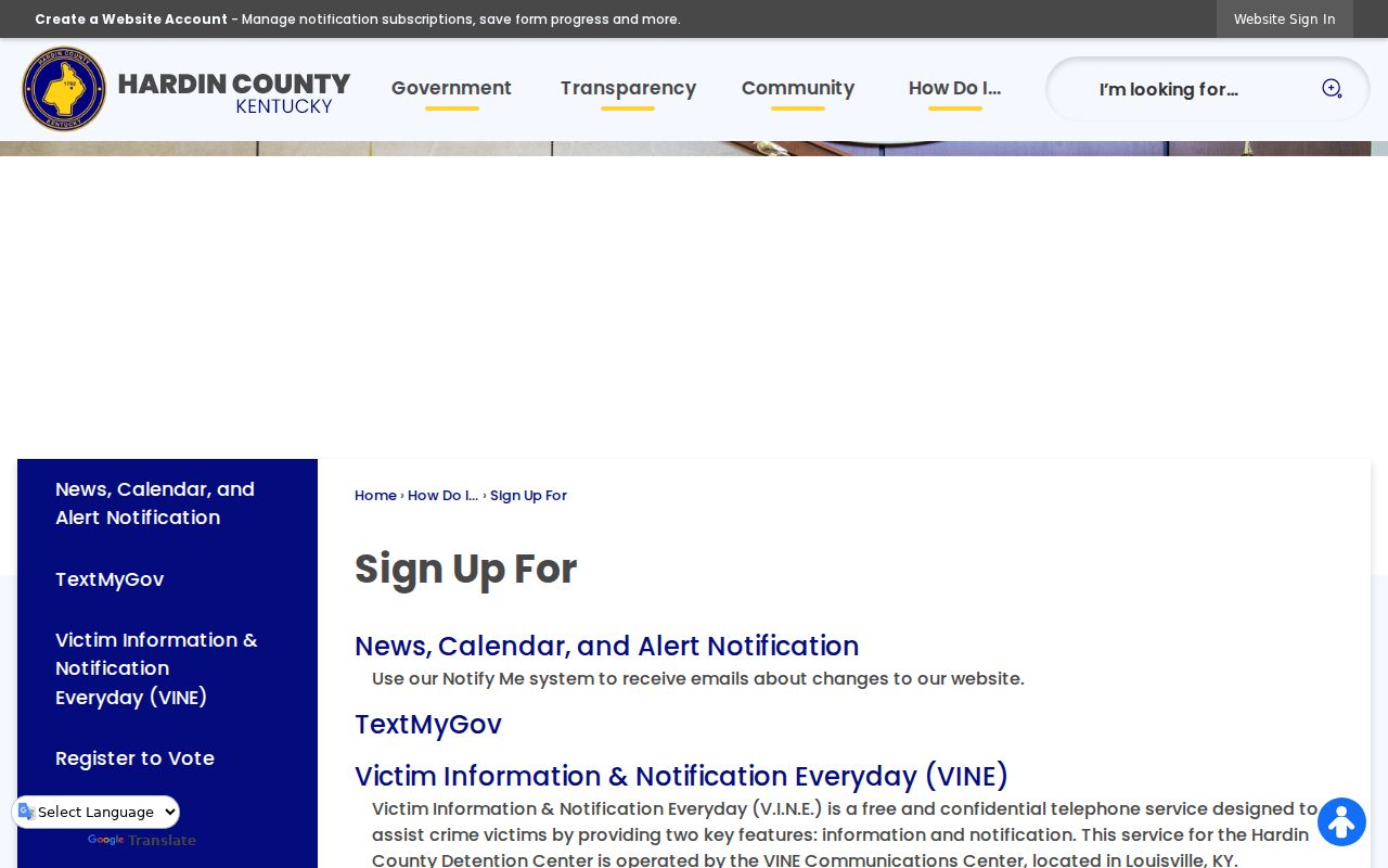 Hardin County arrest custody notifications through VINE