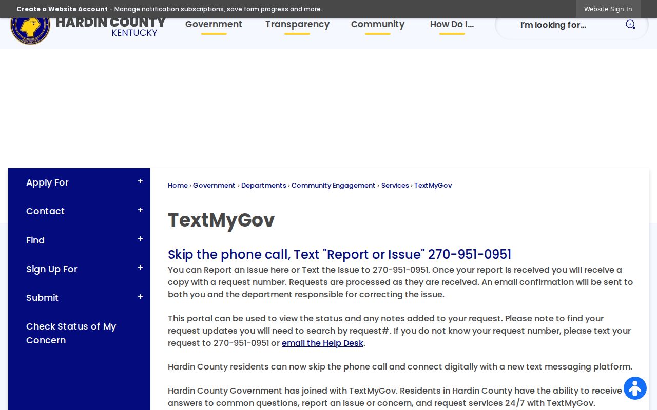 Hardin County arrest lookup through TextMyGov keywords