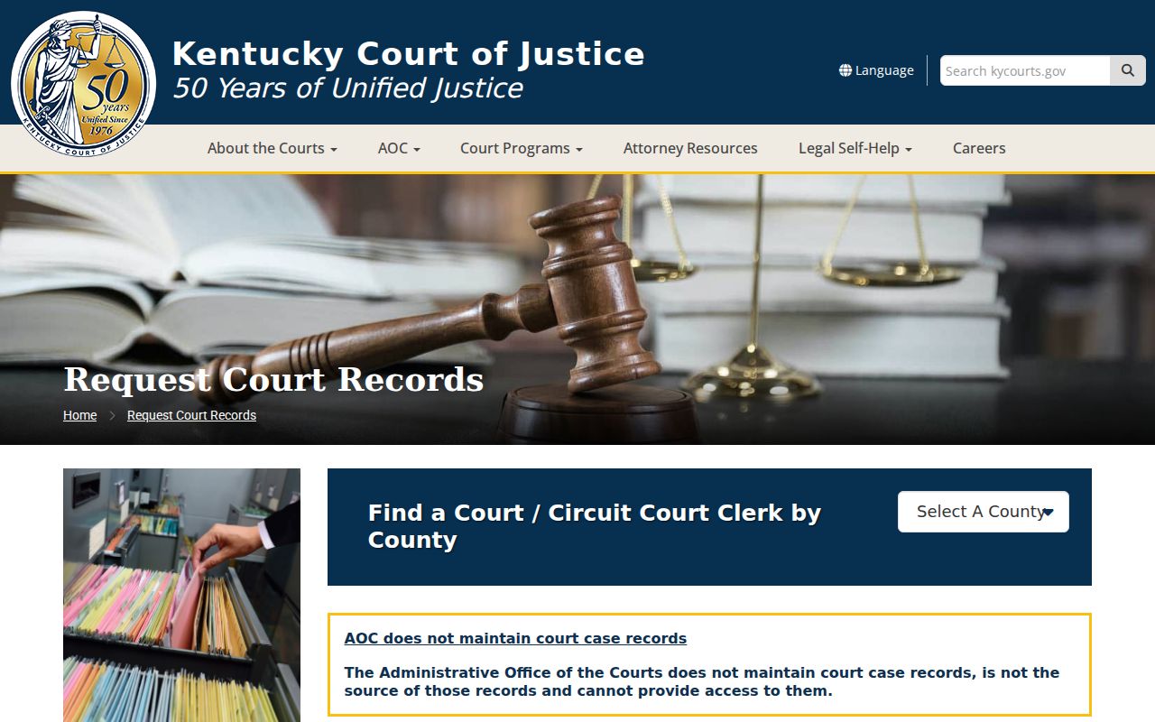 Hardin County criminal court record request page